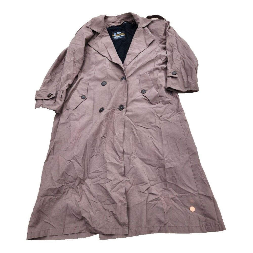 vintage London Fog Towne Women's Brown Long Trench Coat Double-Breasted Size 14